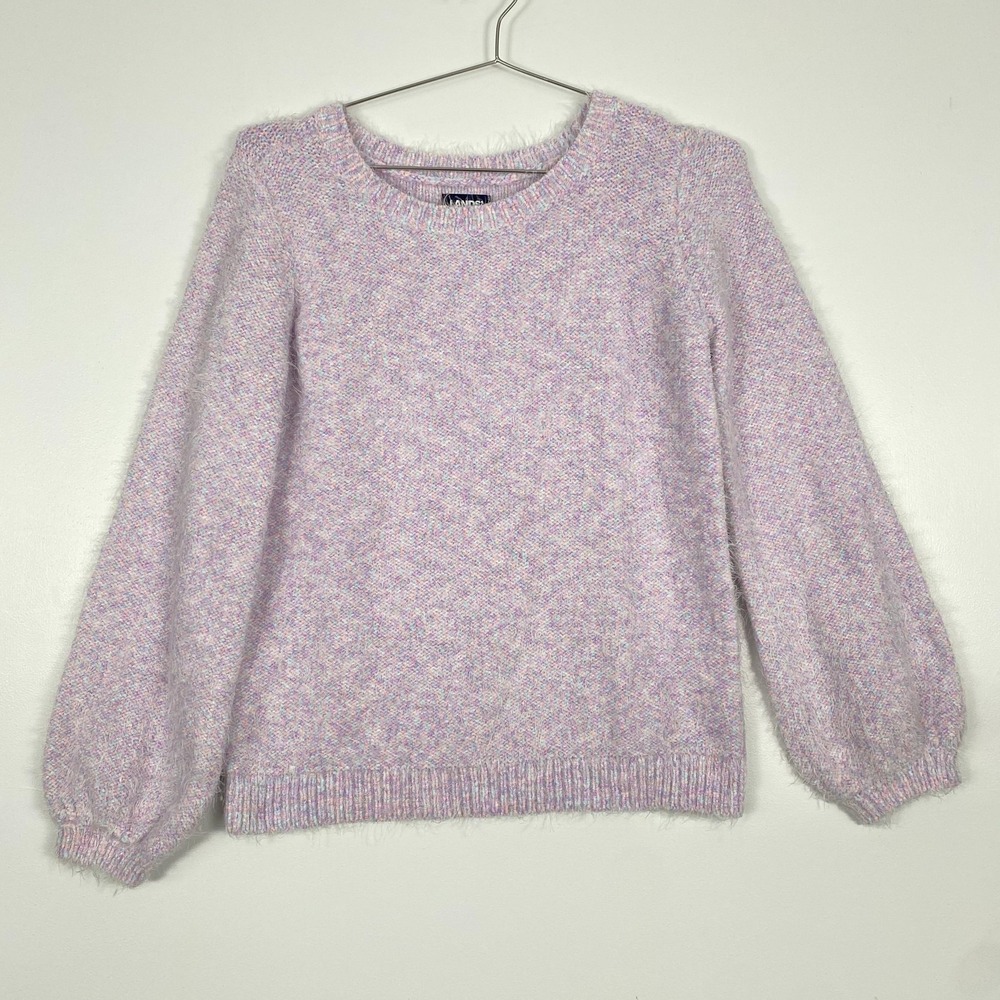 Lands End Sweater Womens 14-16 Purple Fuzzy Eyelash Knit Long Sleeve Crewneck